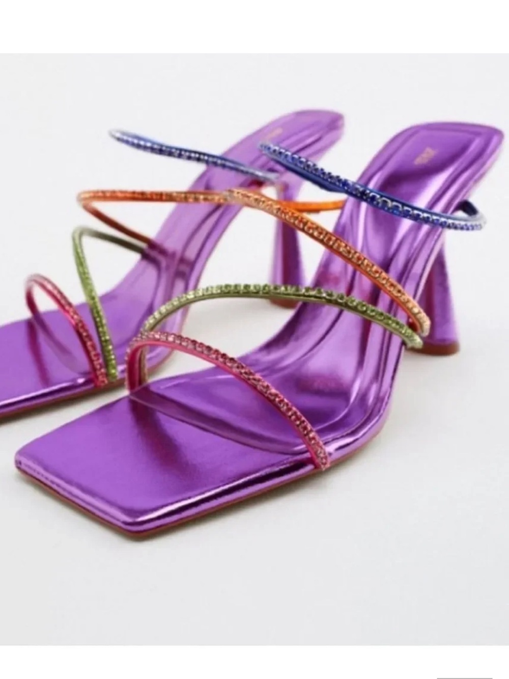 ZARA Metallic Purple Crystal-Embellished Strappy Heels